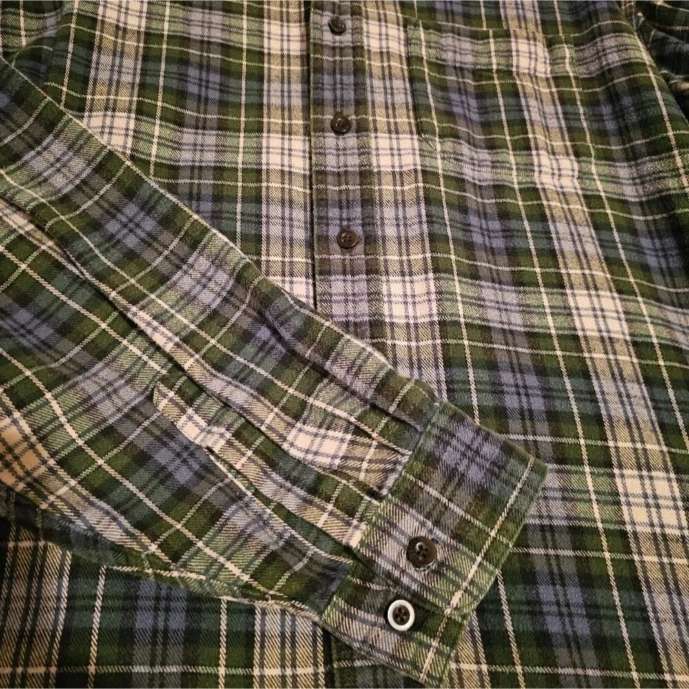 LL Bean Men's Flannel Shirt Sz XLarge Tall Fit Button Down Plaid Blue/Green - Picture 6 of 8